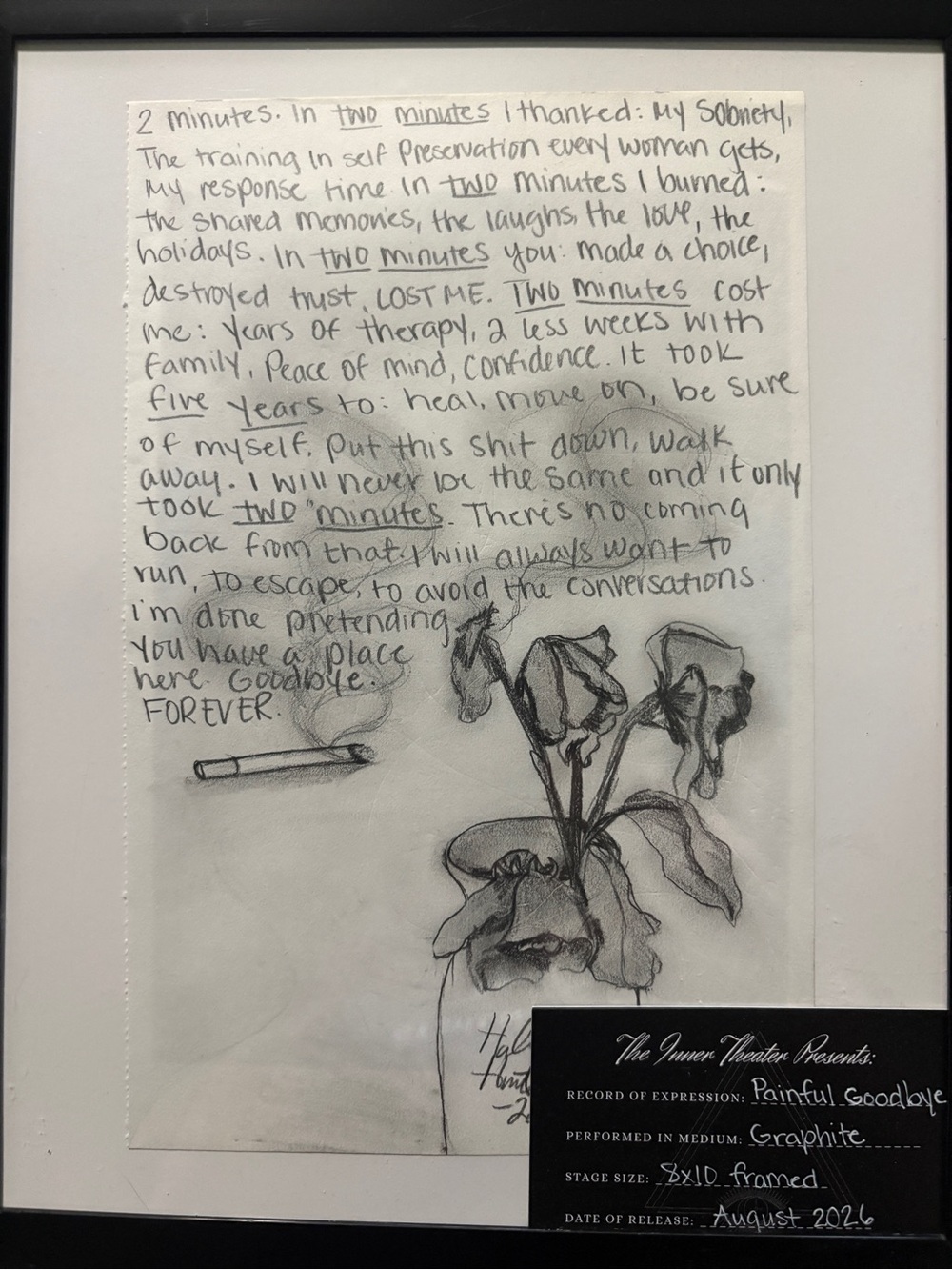 Original Graphite Botanical Art in Black Frame